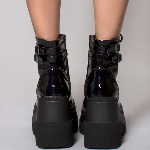 NEW Demonia SHAKER 52 Hologram Black Platform Boots - Picture 3 of 3